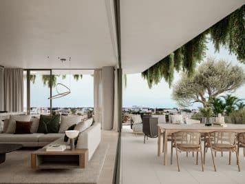 a split photograph taken between the living room and a balcony at Pafilia Plaza.