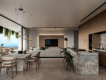 The very spacious living room from a luxury apartment at Pafilia Plaza.