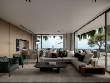 The living room at a luxury apartment in Limassol at Pafilia Plaza.