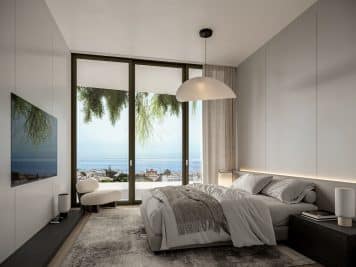 The master bedroom view at a luxury apartment for sale at Pafilia Plaza.