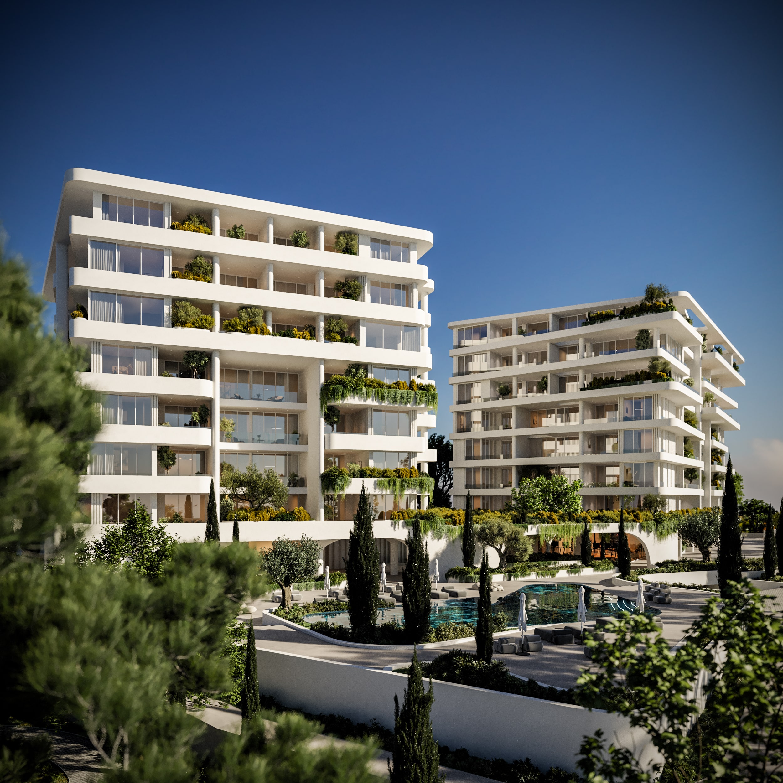 An exterior rendering of the magnificent Pafilia Plaza in Limassol.
