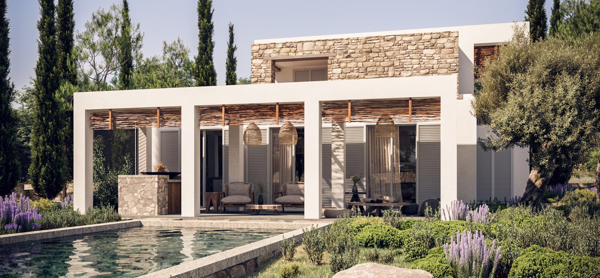 An idyllic banner image of a luxury villa from Pafilia's property portfolio