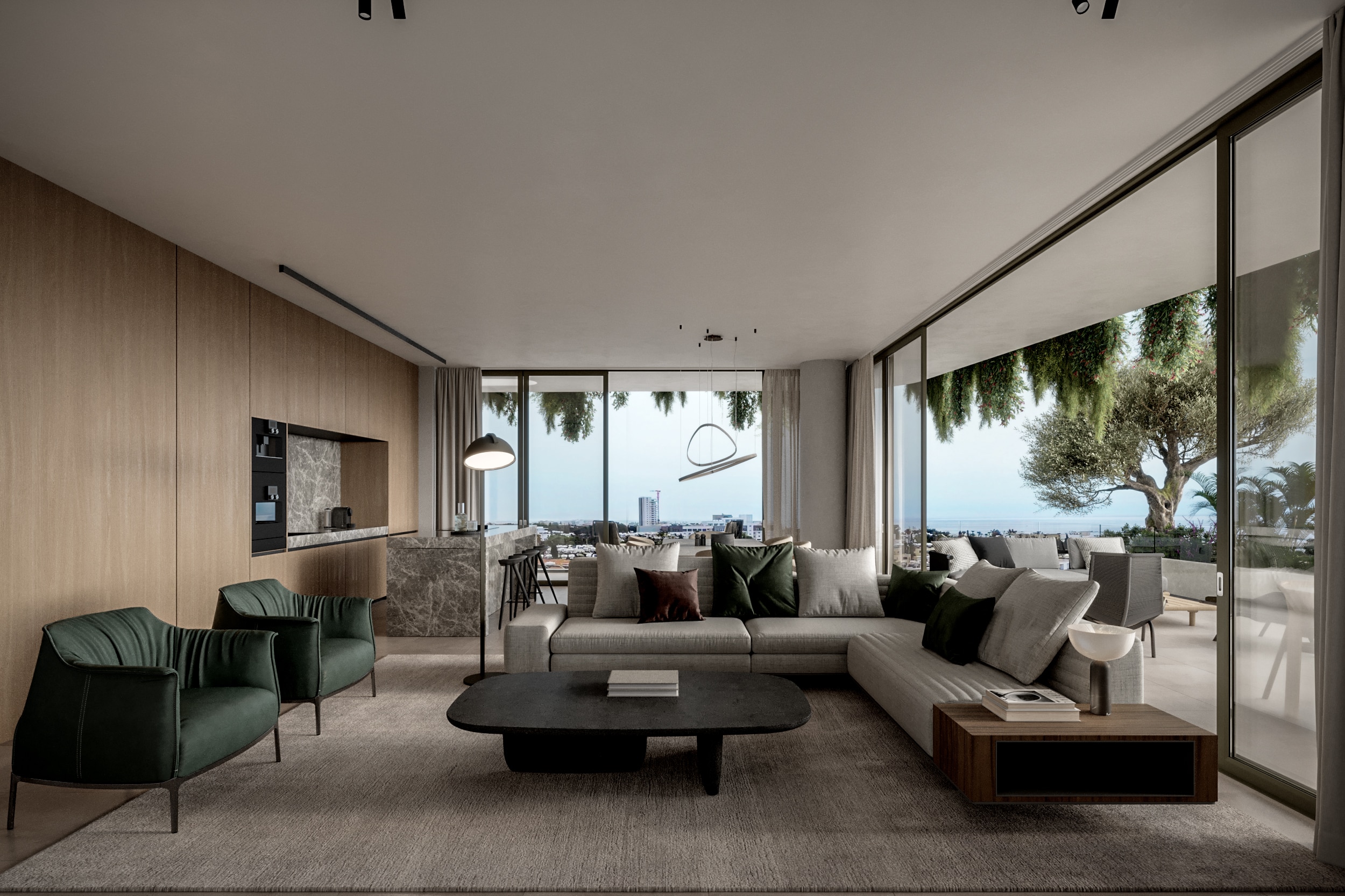 The living room at a luxury apartment in Limassol at Pafilia Plaza.