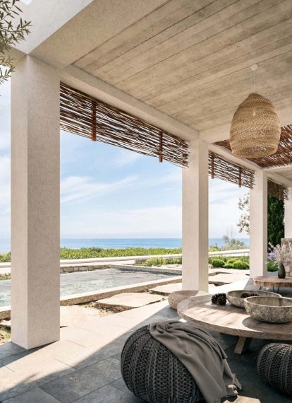 A beachside pool view as seen from the exterior exit point of the Lana Villa