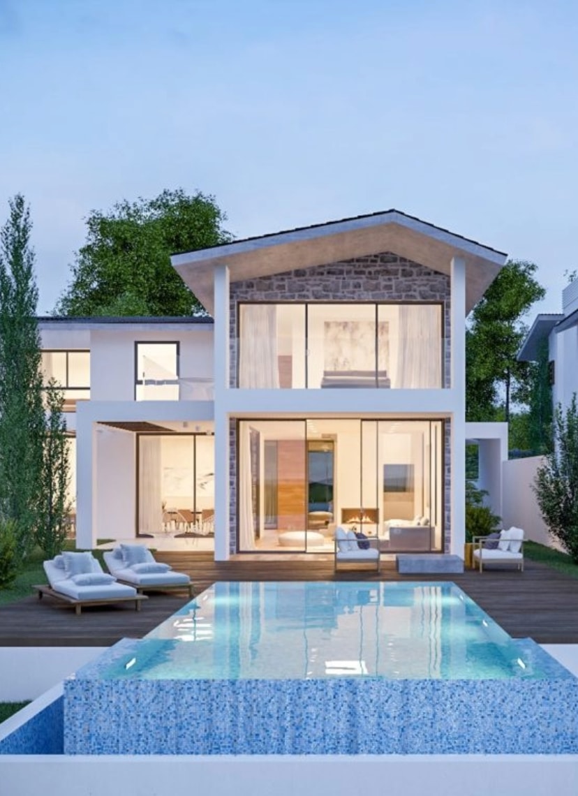 A 3 bedroom Paphos villa for sale at Olea Residences as seen from the rear entry point