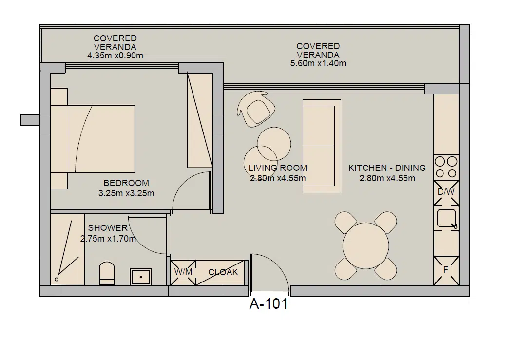 The floor plan of a 1 bedroom apartment for sale at Elysia Blu